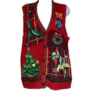 Jennifer Moore Vest Womens Size Small Red Hand Knit Ugly Christmas Sweater